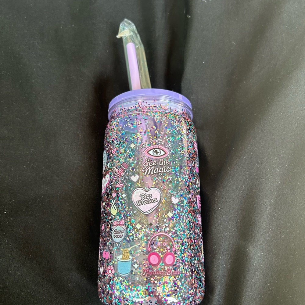 Purple Glitter Icon Tumblers with Straw